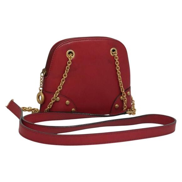 CELINE Chain Shoulder Bag Leather Red Gold - Picture 1 of 12
